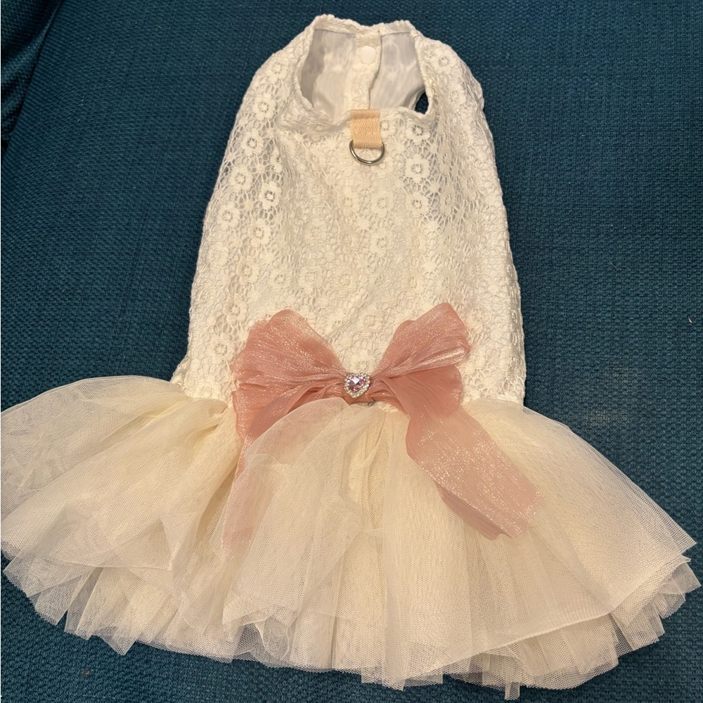 NWT PetCircle Elegant White Lace Dog Dress with Pink Bow